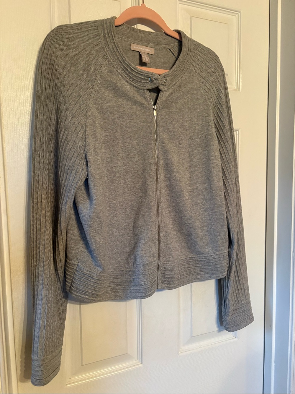 Banana Republic Gray Zip-Front Knit Bomber Jacket